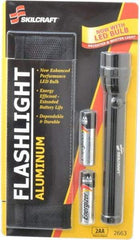 Ability One - Xenon Bulb, Industrial/Tactical Flashlight - Black Aluminum Body, 2 AA Batteries Included - USA Tool & Supply