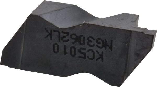 Kennametal - 3062NG K Grade KC5010, 1.58mm Cutting Width Carbide Grooving Insert - 2.39mm Max Depth of Cut, Left Hand, 0.19mm Corner Radius, TiAlN Finish - USA Tool & Supply