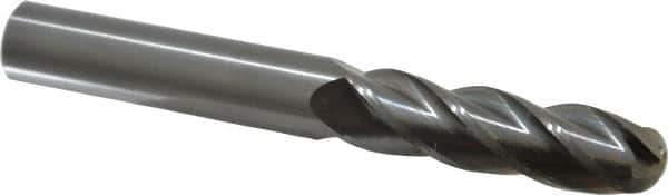 OSG - 5/8" Diam, 2-1/4" LOC, 4 Flute Solid Carbide Ball End Mill - Uncoated, Single End, 5" OAL, 5/8" Shank Diam, Spiral Flute - USA Tool & Supply