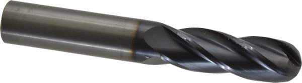 OSG - 3/4" Diam, 2-1/4" LOC, 4 Flute Solid Carbide Ball End Mill - TiAlN Finish, Single End, 5" OAL, 3/4" Shank Diam, Spiral Flute - USA Tool & Supply