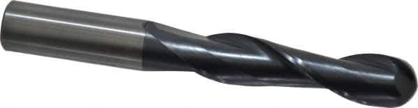 OSG - 1/2" Diam, 2" LOC, 2 Flute Solid Carbide Ball End Mill - TiAlN Finish, Single End, 4" OAL, 1/2" Shank Diam, Spiral Flute - USA Tool & Supply