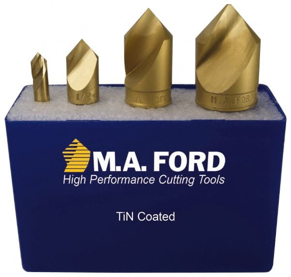 M.A. Ford - 4 Piece, 1/4 to 1" Head Diam, 60° Included Angle, Single End Countersink Set - USA Tool & Supply