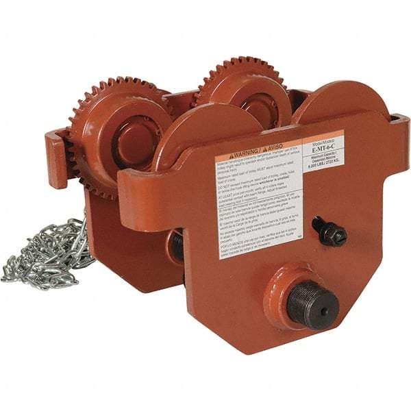 Vestil - 3 Ton Capacity Low Profile Manual Trolley - 3" to 8" Flange Width - USA Tool & Supply