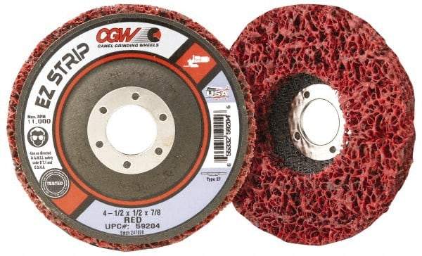 Camel Grinding Wheels - 7" Very Coarse Grade Silicon Carbide Deburring Disc - 7/8" Center Hole, Arbor Connection, Red, 7,000 Max RPM - USA Tool & Supply