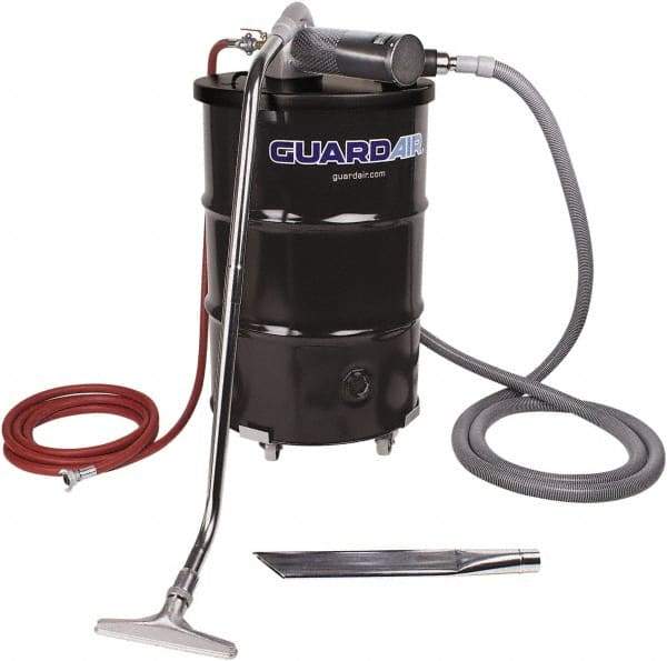 Guardair - 55 Gal Steel Tank, Air Powered Pneumatic Canister Wet/Dry Vacuum - 10 Peak hp, 20' Hose Fitting, Cartridge Filter, Accessories Included - USA Tool & Supply