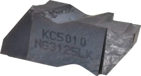 Kennametal - 3125NG K Grade KC5010, 3.18mm Cutting Width Carbide Grooving Insert - 3.81mm Max Depth of Cut, Left Hand, 0.19mm Corner Radius, TiAlN Finish - USA Tool & Supply