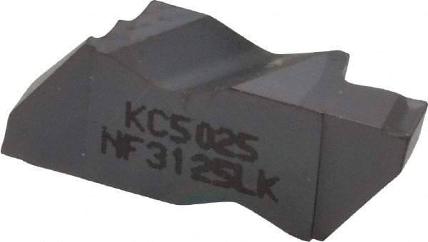 Kennametal - 3125NF K Grade KC5025, 3.18mm Cutting Width Carbide Grooving Insert - 3.81mm Max Depth of Cut, Left Hand, 0.19mm Corner Radius, TiAlN Finish - USA Tool & Supply