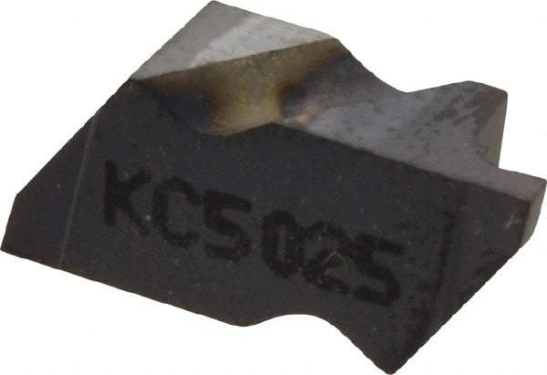 Kennametal - 2041NG Grade KC5025, 1.04mm Cutting Width Carbide Grooving Insert - 1.27mm Max Depth of Cut, Left Hand, 0.09mm Corner Radius, TiAlN Finish - USA Tool & Supply