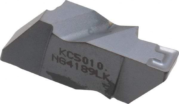 Kennametal - 4189NG K Grade KC5010, 4.8mm Cutting Width Carbide Grooving Insert - 6.35mm Max Depth of Cut, Left Hand, 0.57mm Corner Radius, TiAlN Finish - USA Tool & Supply