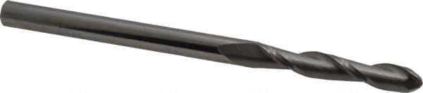 OSG - 1/4" Diam, 1-1/2" LOC, 2 Flute Solid Carbide Ball End Mill - Uncoated, Single End, 4" OAL, 1/4" Shank Diam, Spiral Flute - USA Tool & Supply