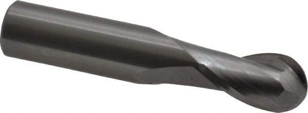 OSG - 3/8" Diam, 5/8" LOC, 2 Flute Solid Carbide Ball End Mill - Uncoated, Single End, 2" OAL, 3/8" Shank Diam, Spiral Flute - USA Tool & Supply