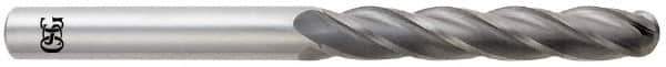 OSG - 5/16" Diam, 1-5/8" LOC, 4 Flute Solid Carbide Ball End Mill - TiAlN Finish, Single End, 4" OAL, 5/16" Shank Diam, Spiral Flute - USA Tool & Supply