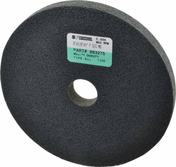 Standard Abrasives - 6" Diam, 1/2" Face Width, 1" Center Hole, Fine Grade, Silicon Carbide Deburring Wheel - Unitized, Soft/Medium Density 6 Grade, 6,000 RPM - USA Tool & Supply