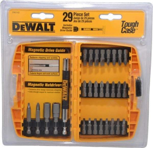 DeWALT - 29 Piece, Screwdriver Bit Set - #1, #2 & #3 Phillips, #1, #2 & #3 Square Recess, #6, #8 & #10 Slotted - USA Tool & Supply