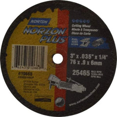 Norton - 3" Ceramic Cutoff Wheel - 0.035" Thick, 1/4" Arbor, 25,465 Max RPM, Use with Die Grinders - USA Tool & Supply