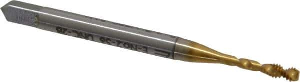 Emuge - #2-56 UNC 2 Flute 2B Bottoming Spiral Flute Tap - Cobalt, TiN Finish, 1.772" OAL, Right Hand Flute, Right Hand Thread, Series Enorm Z - Exact Industrial Supply