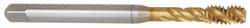 Emuge - 1/4-20 UNC 3 Flute 2B Bottoming Spiral Flute Tap - Cobalt, TiN Finish, 3.15" OAL, Right Hand Flute, Right Hand Thread, Series Enorm Z - Exact Industrial Supply