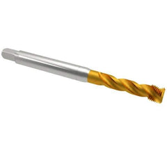 Emuge - 3/8-24 UNF 3 Flute 2B Bottoming Spiral Flute Tap - Cobalt, TiN Finish, 3.937" OAL, Right Hand Flute, Right Hand Thread, Series Enorm Z - USA Tool & Supply