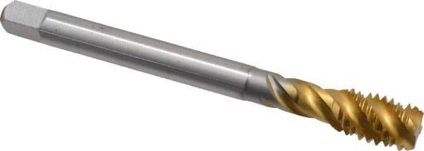 Emuge - 7/16-14 UNC 4 Flute 2B Bottoming Spiral Flute Tap - Cobalt, TiN Finish, 3.937" OAL, Right Hand Flute, Right Hand Thread, Series Enorm Z - USA Tool & Supply