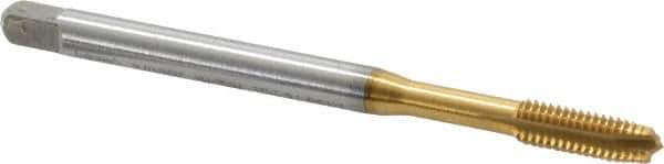 Emuge - #12-28 UNF, 3 Flute, TiN Finish, Cobalt Spiral Point Tap - Plug Chamfer, Right Hand Thread, 2.756" OAL, 0.512" Thread Length, 0.194" Shank Diam, 2B Class of Fit, Series Rekord B - Exact Industrial Supply