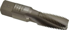 Emuge - 1/4-18 NPT, 15° Helix, 3 Flutes, Modified Bottoming Chamfer, Bright Finish, High Speed Steel, Spiral Flute Pipe Tap - Right Hand Flute, 9/16" Shank Diam, 1.06" Thread Length, 0.397-0.521" Projection, 0.421" Square Size, - Exact Industrial Supply