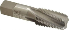 Emuge - 1/2-14 NPT, 15° Helix, 5 Flutes, Modified Bottoming Chamfer, Bright Finish, High Speed Steel, Spiral Flute Pipe Tap - Right Hand Flute, 11/16" Shank Diam, 1.38" Thread Length, 0.517-0.641" Projection, 0.515" Square Size, - USA Tool & Supply