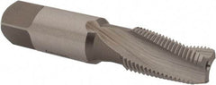 Emuge - 1/8-27 NPTF, 15° Helix, 3 Flutes, Modified Bottoming Chamfer, Bright Finish, High Speed Steel, Spiral Flute Pipe Tap - Right Hand Flute, 7/16" Shank Diam, 3/4" Thread Length, 0.250-0.375" Projection, 0.328" Square Size, - USA Tool & Supply
