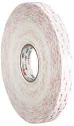 3M - 1" x 36 Yd Acrylic Adhesive Double Sided Tape - 45 mil Thick, White, Acrylic Foam Liner, Continuous Roll, Series 4950 - USA Tool & Supply