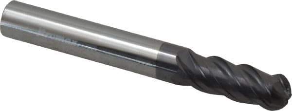 ProMax - 5/16" Diam, 3/4" LOC, 4 Flute Solid Carbide Ball End Mill - AlTiN Finish, Single End, 2-1/2" OAL, 5/16" Shank Diam, Spiral Flute - USA Tool & Supply