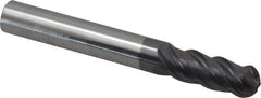 ProMax - 5/16" Diam, 3/4" LOC, 4 Flute Solid Carbide Ball End Mill - AlTiN Finish, Single End, 2-1/2" OAL, 5/16" Shank Diam, Spiral Flute - USA Tool & Supply