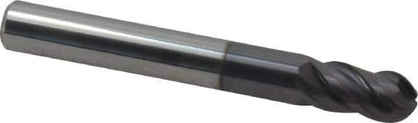 ProMax - 5/16" Diam, 1/2" LOC, 4 Flute Solid Carbide Ball End Mill - AlTiN Finish, Single End, 2-1/2" OAL, 5/16" Shank Diam, Spiral Flute - USA Tool & Supply
