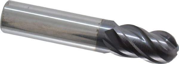 ProMax - 3/8" Diam, 5/8" LOC, 4 Flute Solid Carbide Ball End Mill - AlTiN Finish, Single End, 2" OAL, 3/8" Shank Diam, Spiral Flute - USA Tool & Supply