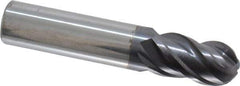 ProMax - 3/8" Diam, 5/8" LOC, 4 Flute Solid Carbide Ball End Mill - AlTiN Finish, Single End, 2" OAL, 3/8" Shank Diam, Spiral Flute - USA Tool & Supply