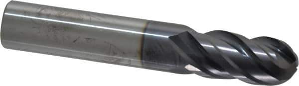 ProMax - 1/2" Diam, 1-1/4" LOC, 4 Flute Solid Carbide Ball End Mill - AlTiN Finish, Single End, 3" OAL, 1/2" Shank Diam, Spiral Flute - USA Tool & Supply