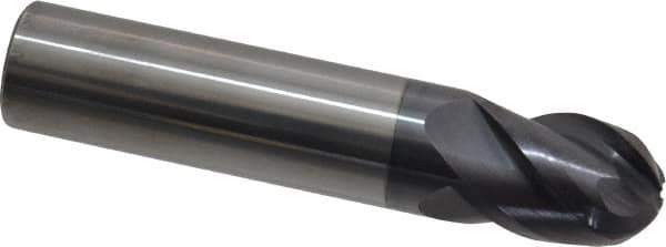 ProMax - 1/2" Diam, 5/8" LOC, 4 Flute Solid Carbide Ball End Mill - AlTiN Finish, Single End, 2-1/2" OAL, 1/2" Shank Diam, Spiral Flute - USA Tool & Supply