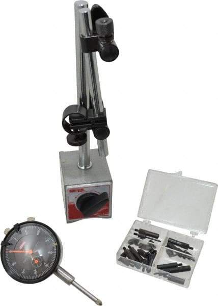 SPI - 0.001" Graduation, 0-100 Dial Reading, Dial Indicator & Base Kit - 63mm Base Length x 50mm Base Width x 55mm Base Height, 2" Dial Diam - USA Tool & Supply