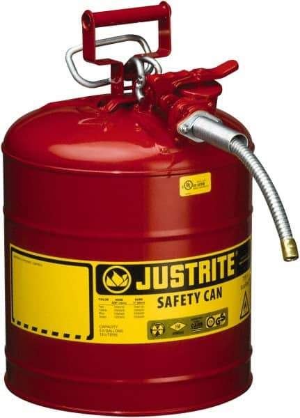 Justrite - 5 Gal Galvanized Steel Type II Safety Can - 17-1/2" High x 11-3/4" Diam, Red with Yellow - USA Tool & Supply