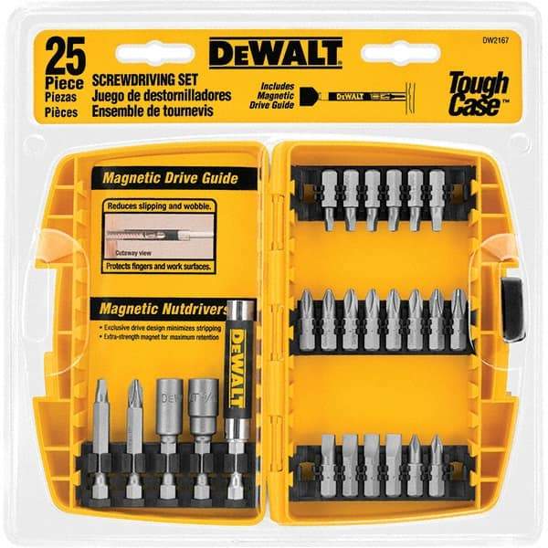 DeWALT - 25 Piece, Screwdriver Bit Set - SQ1, SQ2, SQ3, 1/4" Drive - USA Tool & Supply