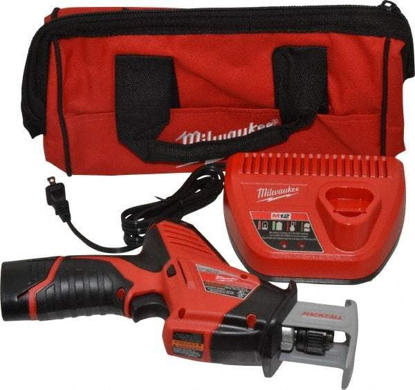 Milwaukee Tool - 12V, 0 to 3,000 SPM, Cordless Reciprocating Saw - 1/2" Stroke Length, 11" Saw Length, 1 Lithium-Ion Battery Included - USA Tool & Supply