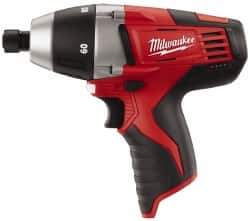 Milwaukee Tool - 12 Volts, Lithium-Ion Battery, 1/4 Inch Keyless Chuck, Pistol Grip Cordless Drill - 250, 750 RPM, 60 Inch/Lbs. Torque, Reversible - USA Tool & Supply