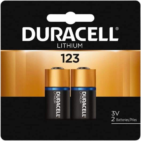 Duracell - Size 123A, Lithium, 2 Pack, Photo Battery - 3 Volts - USA Tool & Supply