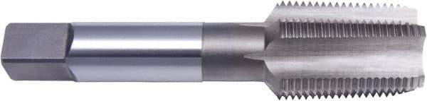 Vermont Tap & Die - 3/8-18 NPTF, 4 Flute, Taper Chamfer, Bright Finish, High Speed Steel, Extension Pipe Tap - 3-3/4" OAL, 0.48" Shank Diam, 1-1/16" Thread Length, 17/32" Square Size, 7/16" Square Length, Regular Hook, Series 3180E - Exact Industrial Supply