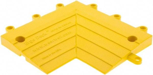 Wearwell - 0.75' Long x 0.5' Wide x 7/8" Thick, Anti-Fatigue Modular Matting Corner Ramp Edge - Male, 2 Interlocking Sides, Yellow, For Dry & Wet Areas, Series 564 - USA Tool & Supply
