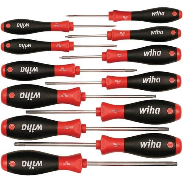 Wiha - 12 Piece Torx Screwdriver Set - Bit Sizes: Torx T-5, T-6, TORXr bits included: T7, T8, T10, T15, T20, T25, T27, T30 & T40, Comes in Box - USA Tool & Supply