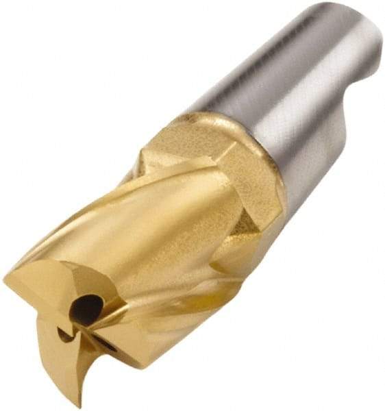 Seco - MM10 M03 Grade F40M Carbide End Milling Tip Insert - TiAlN/TiN Finish, 3 Flutes, 3/8" Cutting Diam, 0.467" Depth of Cut, 0.619" Extension, 0.012" Cnr Rad, 30° Helix - USA Tool & Supply