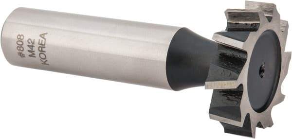 Interstate - 1" Diam x 1/4" Face Width, Cobalt, 12 Teeth, Shank Connection Woodruff Keyseat Cutter - Uncoated, 2-1/4" OAL x 1/2" Shank, Staggered Teeth, ANSI 808, Old Standard 15 - USA Tool & Supply