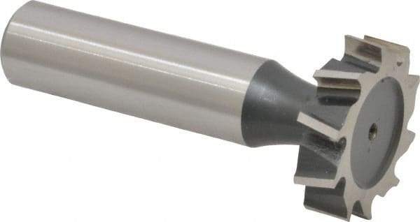 Interstate - 1" Diam x 1/4" Face Width, High Speed Steel, 12 Teeth, Shank Connection Woodruff Keyseat Cutter - Uncoated, 2-1/4" OAL x 1/2" Shank, Staggered Teeth, ANSI 808, Old Standard 15 - USA Tool & Supply