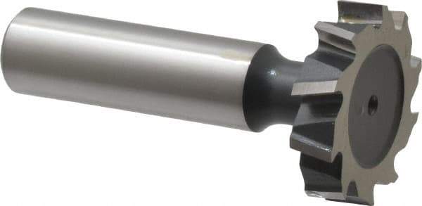Interstate - 1-1/8" Diam x 1/4" Face Width, High Speed Steel, 12 Teeth, Shank Connection Woodruff Keyseat Cutter - Uncoated, 2-1/4" OAL x 1/2" Shank, Staggered Teeth, ANSI 809, Old Standard 18 - USA Tool & Supply