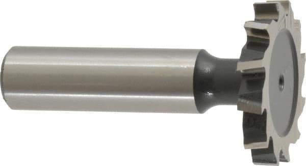 Interstate - 1-1/4" Diam x 3/16" Face Width, High Speed Steel, 14 Teeth, Shank Connection Woodruff Keyseat Cutter - Uncoated, 2-3/16" OAL x 1/2" Shank, Staggered Teeth, ANSI 610, Old Standard 19 - USA Tool & Supply