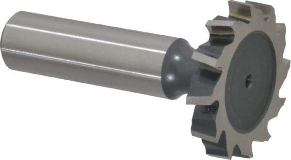 Interstate - 1-1/4" Diam x 7/32" Face Width, High Speed Steel, 14 Teeth, Shank Connection Woodruff Keyseat Cutter - Uncoated, 2-7/32" OAL x 1/2" Shank, Staggered Teeth, ANSI 710, Old Standard 20 - USA Tool & Supply